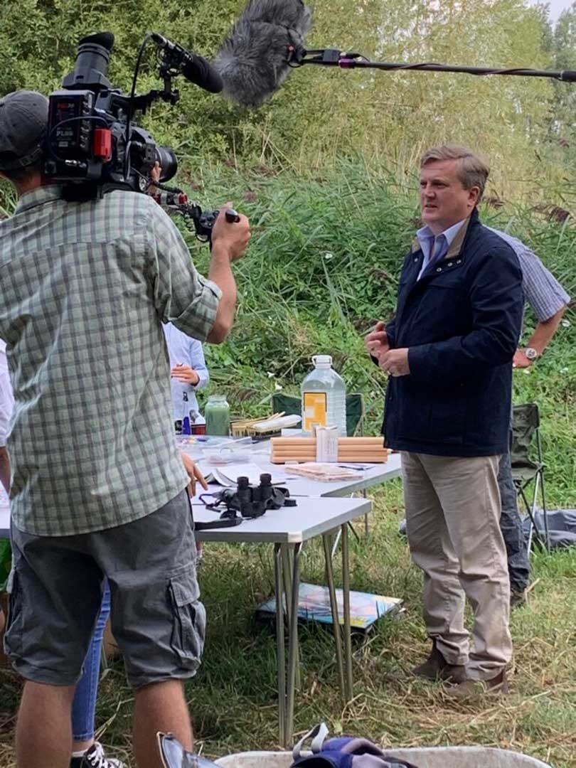Aled Jones recording for Songs of Praise in Foxearth Meadows